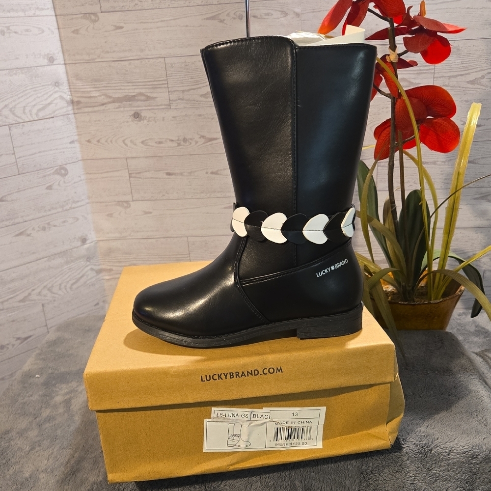 Lucky Brand Kids Black Boots with White Accent Sz 13